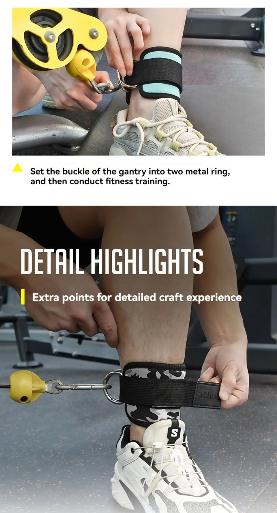 Adjustable D-Ring Ankle Straps for Cable Machines