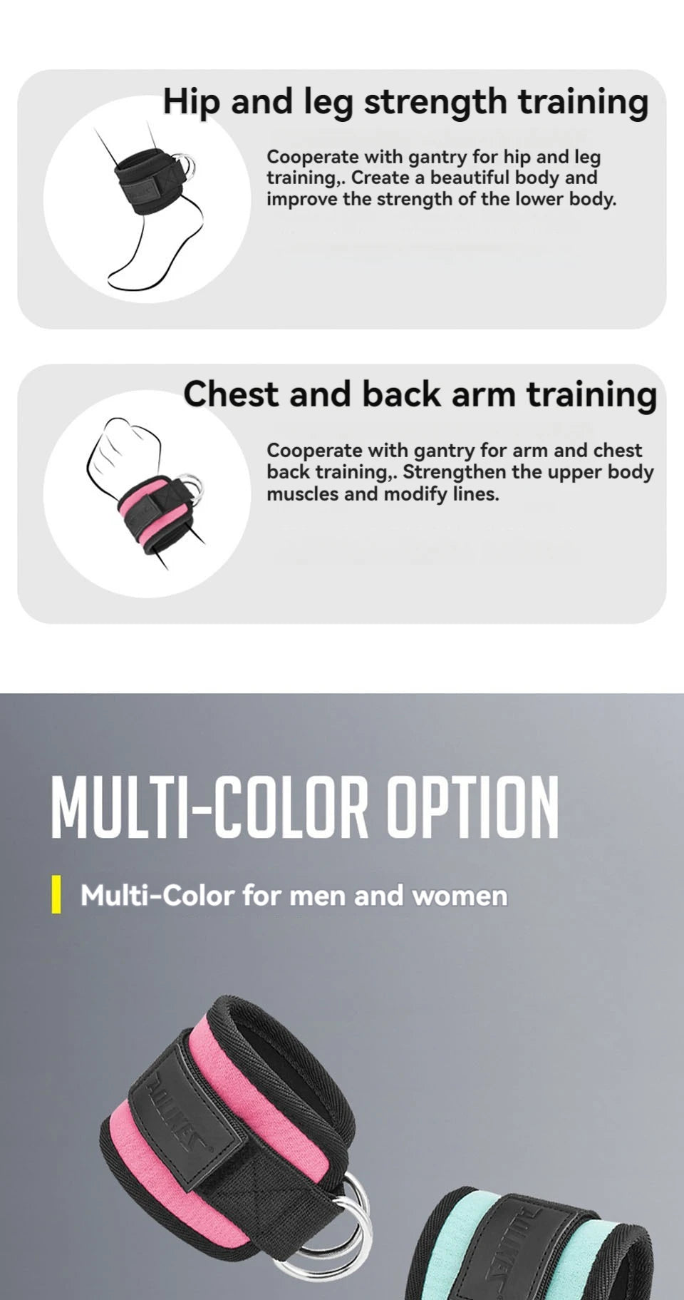 Adjustable D-Ring Ankle Straps for Cable Machines